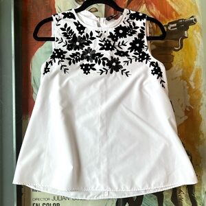 Zara White Blouse with Black Sequin Flower